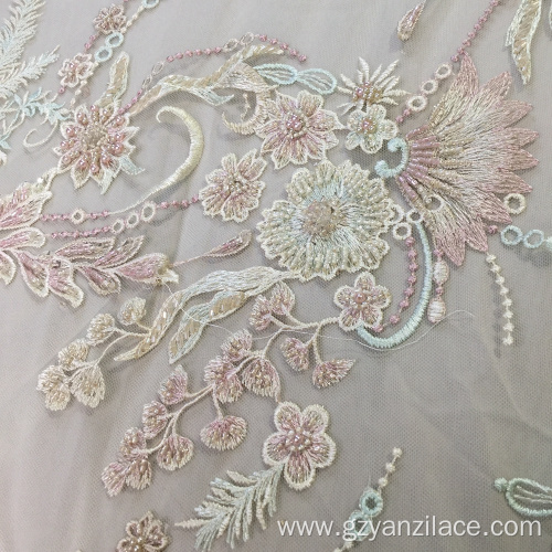 Light Color Handwork Beaded Bridal Dress Fabric